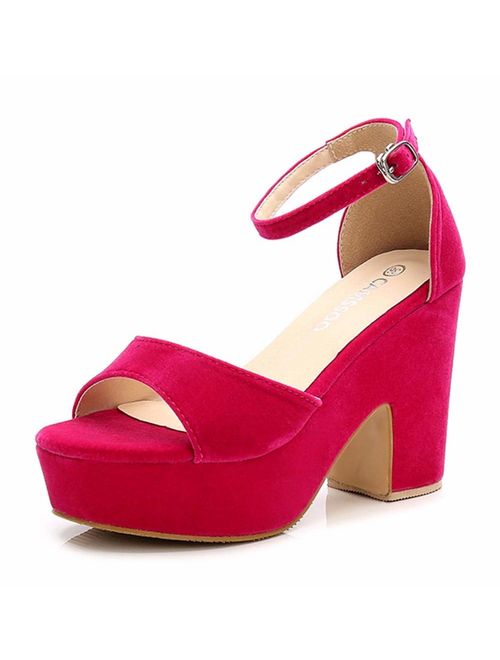 Women's Open Toe Ankle Strap Block Heeled Wedge Platform Sandals