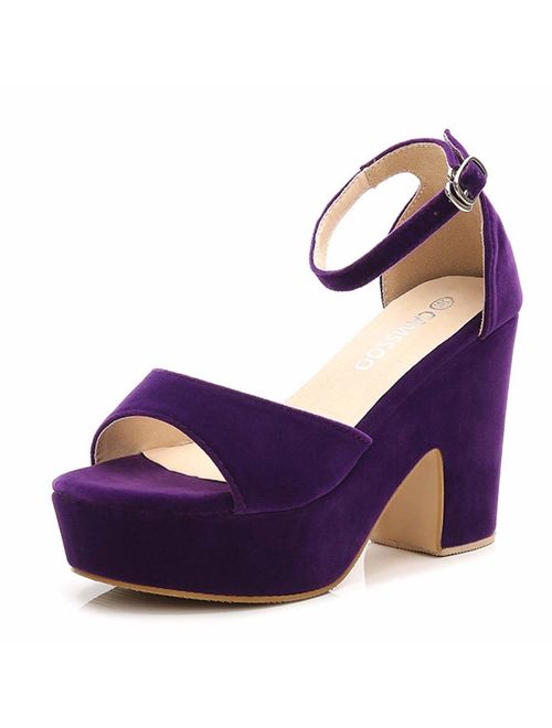 Women's Open Toe Ankle Strap Block Heeled Wedge Platform Sandals