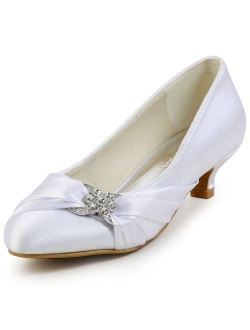 Elegantpark Women Closed Toe Comfort Heel Rhinestone Satin Wedding Bridal Shoes