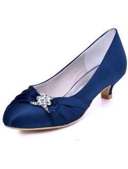 Elegantpark Women Closed Toe Comfort Heel Rhinestone Satin Wedding Bridal Shoes