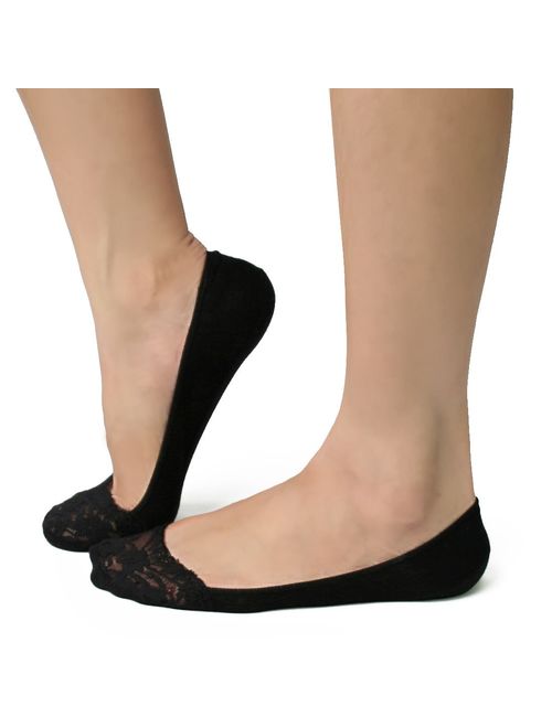 kilofly No Show Silicone Heel Grip Non-Skid Socks [4 Pairs Set, Black & Beige]