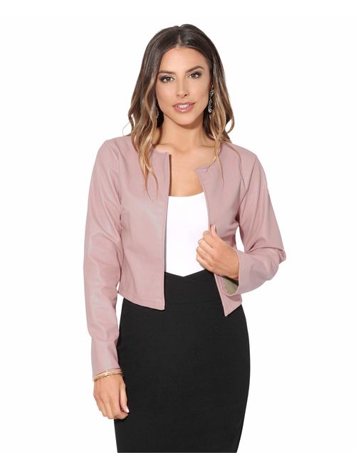 KRISP Women PU Leather Cropped Jacket Long Sleeve Bolero