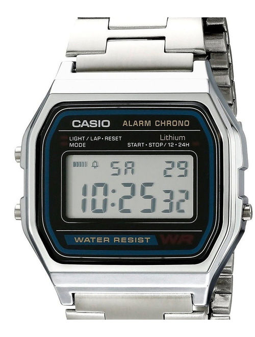 Casio A158W-1 Men's Vintage Metal Band Alarm Chronograph Casual Digital Watch