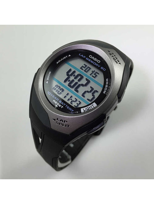 Casio Women's 60-Lap Digital Running Watch, Black/Silver STR300C-1V