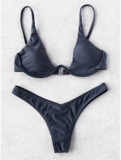 Underwire Top With High Leg Bikini Set