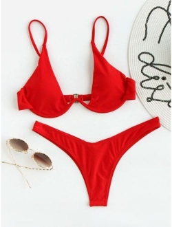 Underwire Top With High Leg Bikini Set