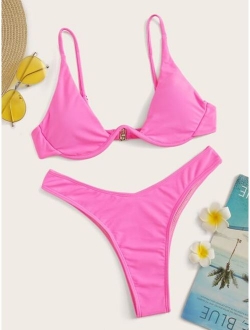 Underwire Top With High Leg Bikini Set