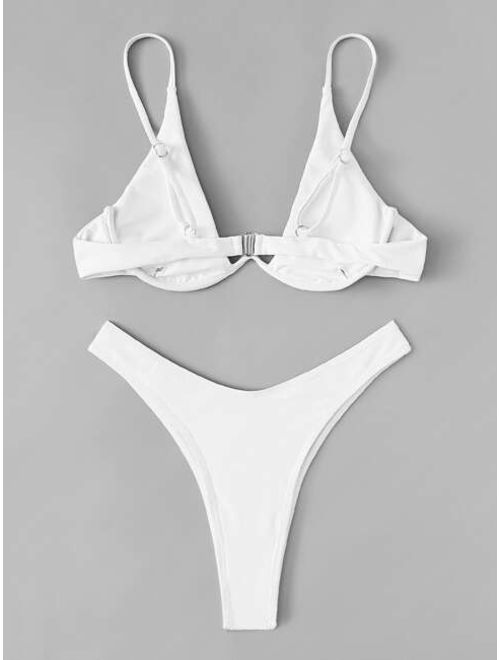 Shein Underwire Top With High Leg Bikini Set