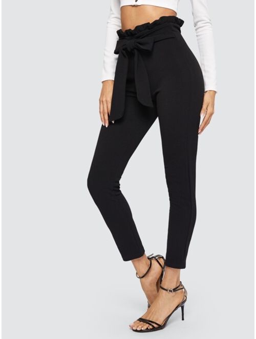 Shein Frill Trim Bow Tie Waist Solid Pants