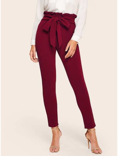 Shein Frill Trim Bow Tie Waist Solid Pants