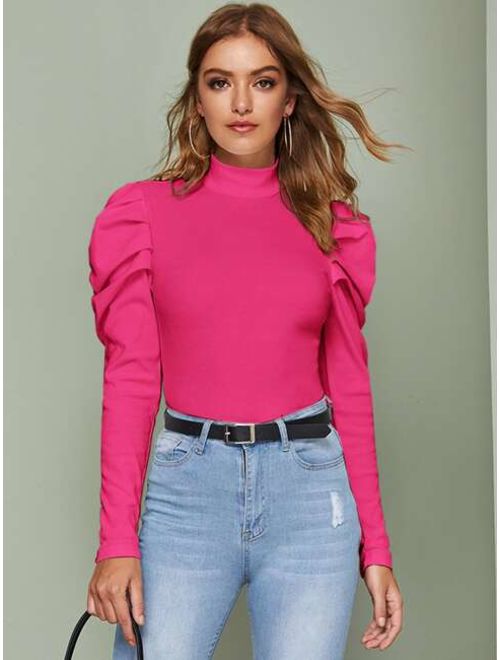 Shein High Neck Gigot Sleeve Tee