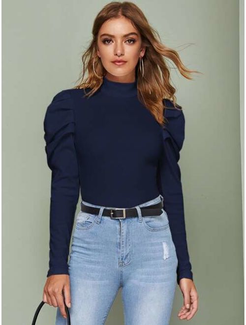 Shein High Neck Gigot Sleeve Tee