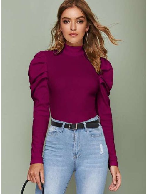 Shein High Neck Gigot Sleeve Tee