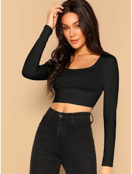 Shein Solid Fitted Crop Top