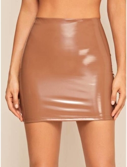 Zip Back PU Pencil Skirt