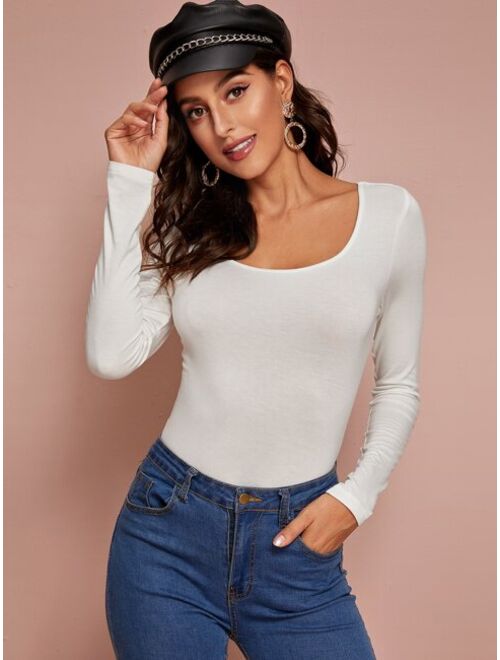 Shein Solid Scoop Neck Top