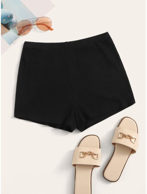 Shein Solid Rib-knit Shorts