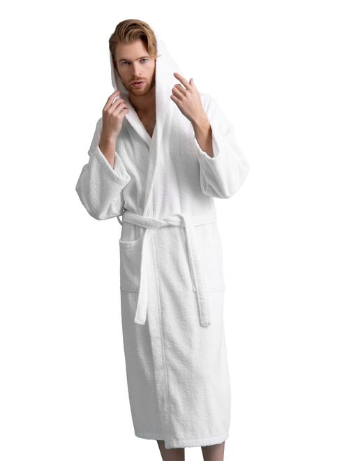 Men's Hooded Bathrobe of Premium Turkish Cotton. Comfortable, Absorbent Terry