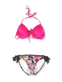 Womens Push Up Side Tie 2 Piece Bikini, Pink, Medium