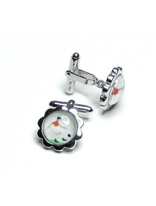 Silver-Tone Mens Cuff Links Soccer Player CuffLinks