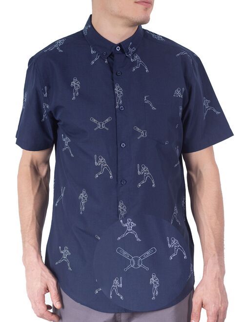 Visive Hawaiian Mens Shirts For Men Button Down - Up Short Sleeve -Navy Baseball-3X-Large