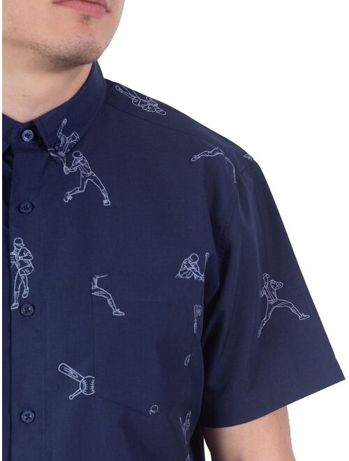 Visive Hawaiian Mens Shirts For Men Button Down - Up Short Sleeve -Navy Baseball-3X-Large