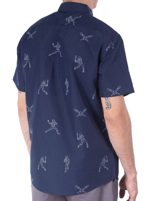 Visive Hawaiian Mens Shirts For Men Button Down - Up Short Sleeve -Navy Baseball-3X-Large