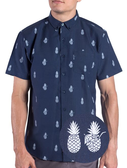 Visive Hawaiian Mens Shirts For Men Button Down - Up Short Sleeve -Navy Baseball-3X-Large