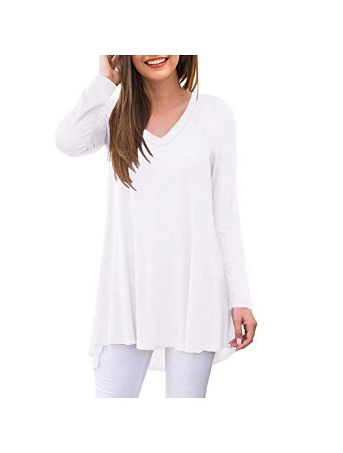 AWULIFFAN Women's Fall Long Sleeve V-Neck T-Shirt Sleepwear Tunic Tops Blouse Shirts