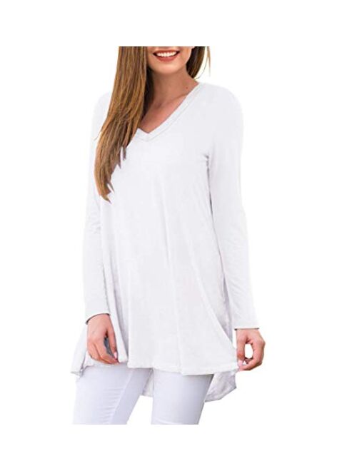 AWULIFFAN Women's Fall Long Sleeve V-Neck T-Shirt Sleepwear Tunic Tops Blouse Shirts