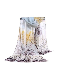 E-Clover Women Soft Floral Print Shawl Chiffon Sheer Scarf