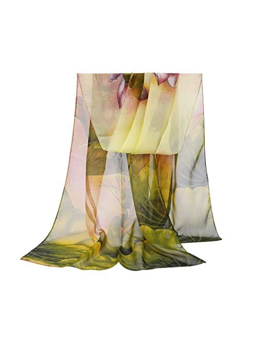 E-Clover Women Soft Floral Print Shawl Chiffon Sheer Scarf