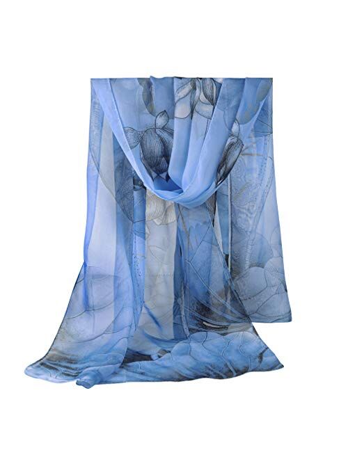 E-Clover Women Soft Floral Print Shawl Chiffon Sheer Scarf