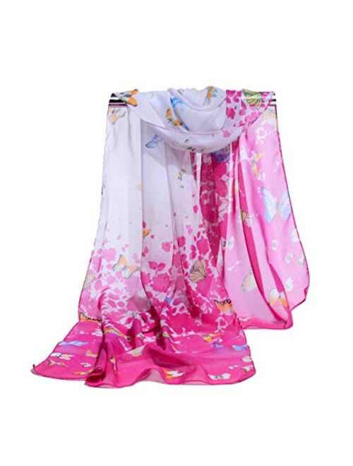 E-Clover Women Soft Floral Print Shawl Chiffon Sheer Scarf