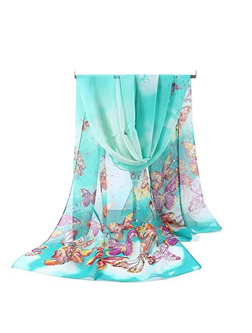 E-Clover Women Soft Floral Print Shawl Chiffon Sheer Scarf