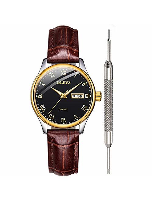 OLEVS Watches for Women Analog Quartz Watch Leather/Stainless Steel Rugged Waterproof Watches Roman Numeral Unique Calendar Date Business Wrist Watch