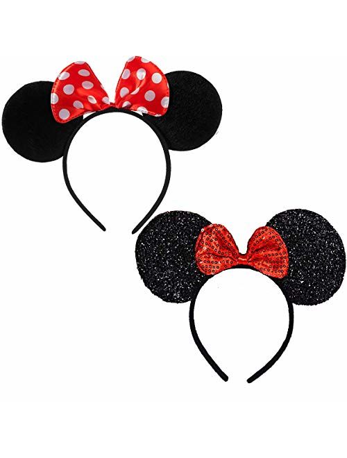 FANYITY 2 Pcs Mouse Ears Headband Hairs Accessories for Children Mom Baby Boys Girls Birthday Party or Celebrations