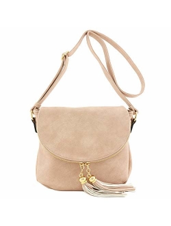 Tassel Accent Crossbody Bag with Flap Top