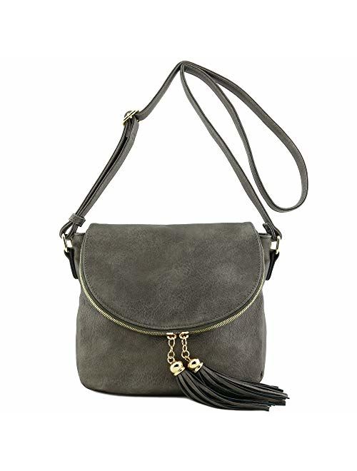 Tassel Accent Crossbody Bag with Flap Top