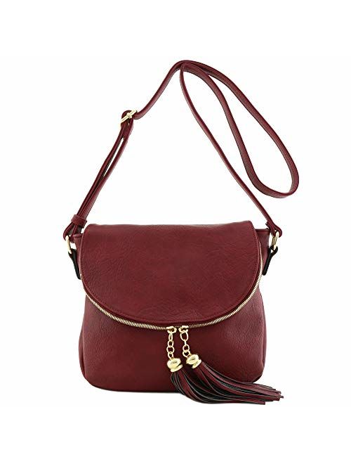 Tassel Accent Crossbody Bag with Flap Top