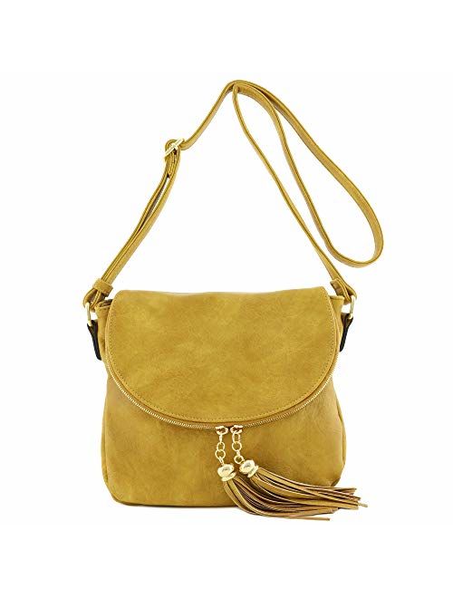 Tassel Accent Crossbody Bag with Flap Top