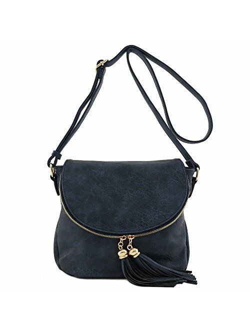 Tassel Accent Crossbody Bag with Flap Top