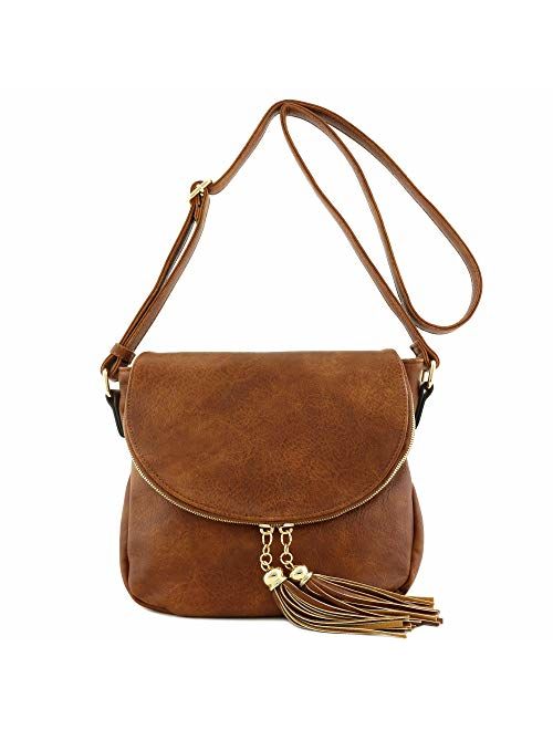 Tassel Accent Crossbody Bag with Flap Top