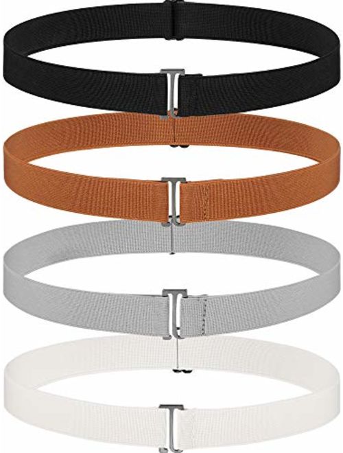 4 Pack Women No Show Invisible Belt Elastic Stretch Waist Belt with Flat Buckle