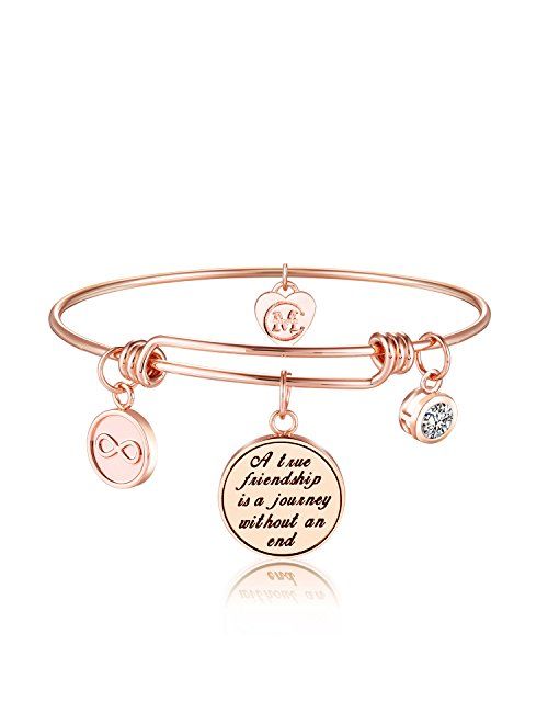 A True Friendship is a Journey Without an end Womens Charm Bangle Bracelet Jewelry Gifts