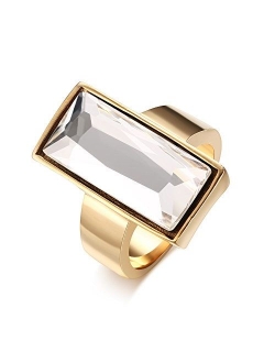 VNOX Stainless Steel Gold Plated Rectangular Black Glass Crystal Ring for Women