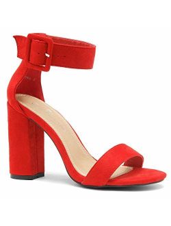 Shoe Land Rumors Women's Fashion Chunky Heel Sandal Open Toe Wedding Pumps with Buckle Ankle Strap Evening Party Shoes