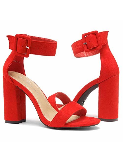 Herstyle Shoe Land Rumors Women's Fashion Chunky Heel Sandal Open Toe Wedding Pumps with Buckle Ankle Strap Evening Party Shoes