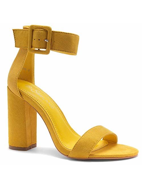 Herstyle Shoe Land Rumors Women's Fashion Chunky Heel Sandal Open Toe Wedding Pumps with Buckle Ankle Strap Evening Party Shoes