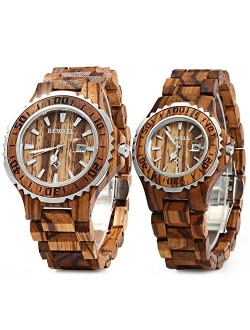 Bewell ZS-100B Couple Wooden Quartz Watch Men and Women Handmade Lightweight Date Display Fashion Watches